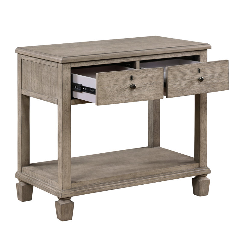 Table de chevet Cely, 2 tiroirs avec tablette inférieure ouverte, placage de chêne gris