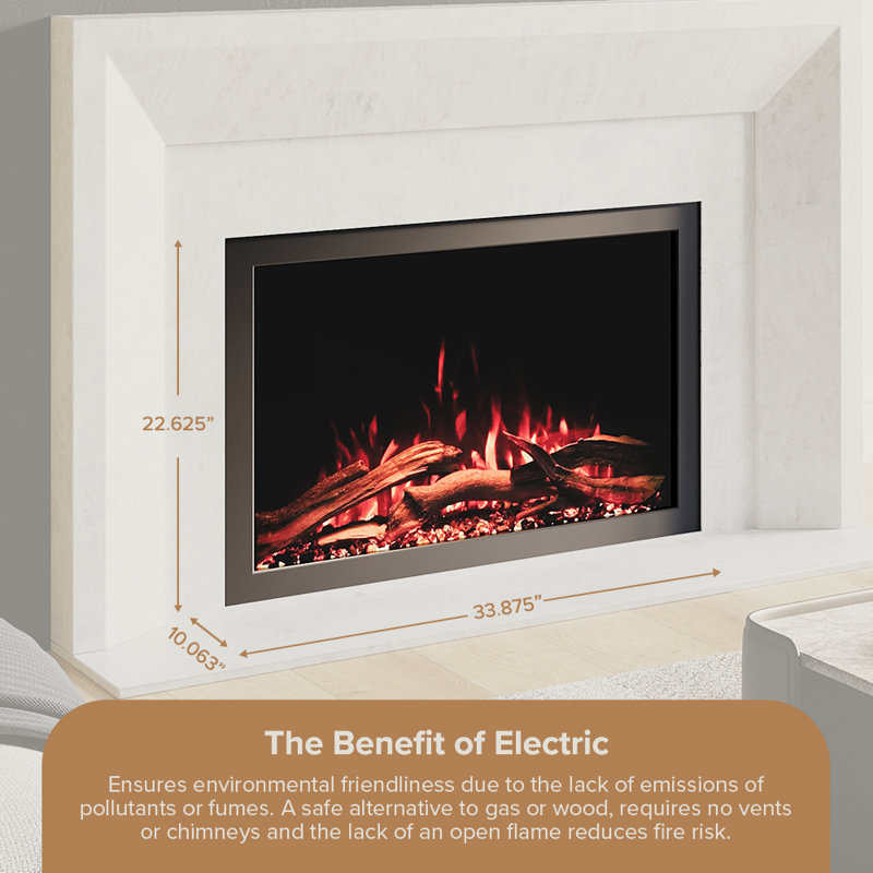Highmark Traditional Electric Fireplace Insert Heater, WiFi, Google & Alexa Compatible, Logs & Crystals, 22.62" H x 33" W