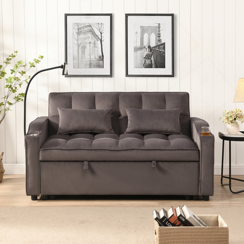 Coussin de futon moderne avec causeuse en velours avec lit gigogne, petit causeuse avec dossier inclinable réglable, coussins décoratifs, poches