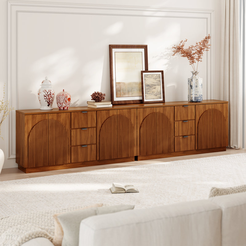 Designer 66.9'' Wide Curved Three-dimensional Texture Sideboard, Walnut