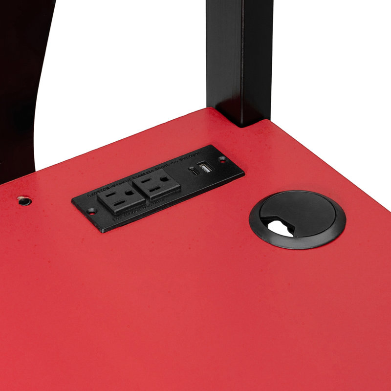 Full Size Gaming Bunk Bed, Side-Mounted RGB Desk with USB Ports, Floor Bunk Design, Esports-Inspired, Teen Bedroom, Red