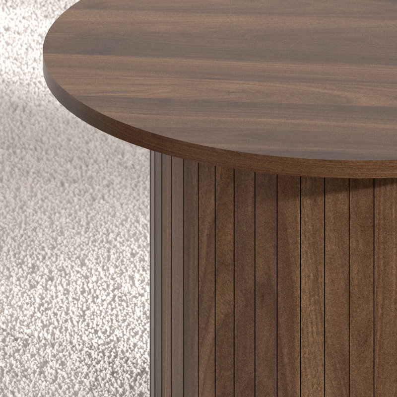 Aurel Buchheit Modern Round Pedestal End And Coffee Table Set, Royal Walnut