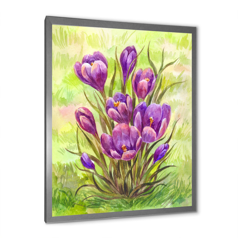 Bouquet rétro fleurs mauves - œuvre d'art traditionnelle sur toile, Cadre photo argenté, H 36 po x l 24 po x P 1 po