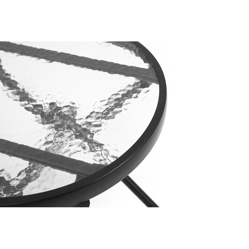 Folding Patio Side Table with Tempered Glass Tabletop