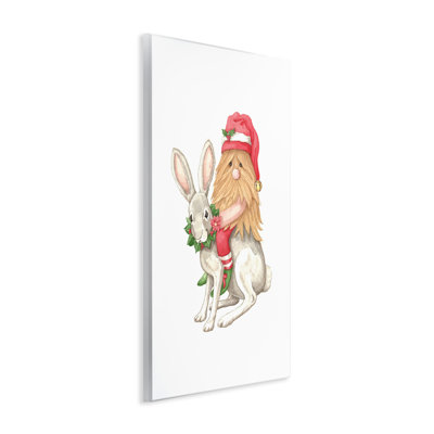 Plaque murale Père Noël Elf chevauchant un lapin, design par Nancy Overton