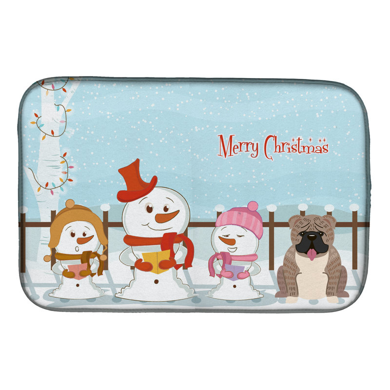 Tapis de séchage en vaisselle de vaisselle merry christmas caroleers bouledogue english, Gris