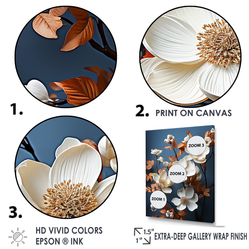 Douces fleurs de cornouiller sur toile, Cadre flottant doré, H 32 po x l 16 po x P 1 po