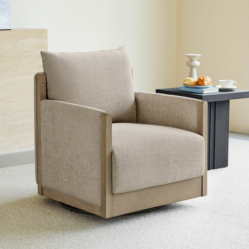 Zenda Upholstered Swivel Accent Chair, Gray, Khaki