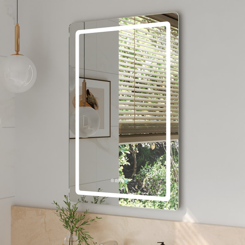 Modern Frameless LED Lighted Bathroom Mirror With 3 Colour Adjustable, 35.32" x 23.72"