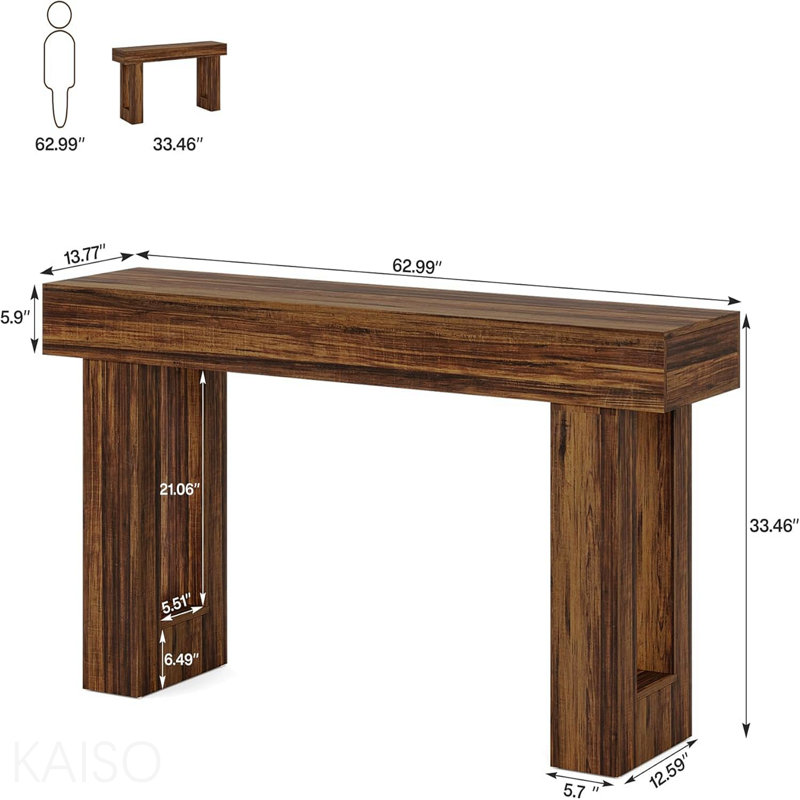 Console 63 po en bois massif rectangulaire pour le salon - Brun rustique