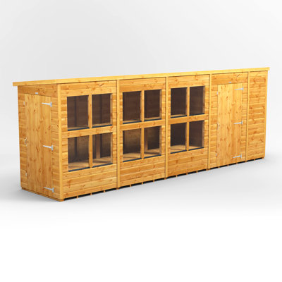 Powersheds 18 x 4ft Timber Tongue & Groove Pent Potting Shed Combi (includes 6ft Side Store)