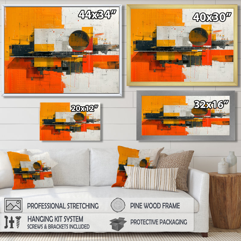 «Yellow Orange Abstract Futuristic Fusion I», reproduction d'art abstrait, Toile encadrée blanche avec une seule photo