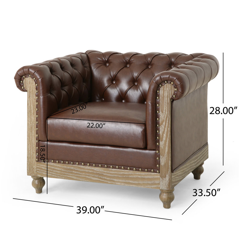Anduin Faux Leather Chesterfield Chair, Dark Brown