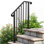 Wrought Iron Handrail For Outdoor Steps, Adjustable Height Rail Fits 2 To 3 Steps, Matte Black Powder Coated Stair Railing For Porch Entryway