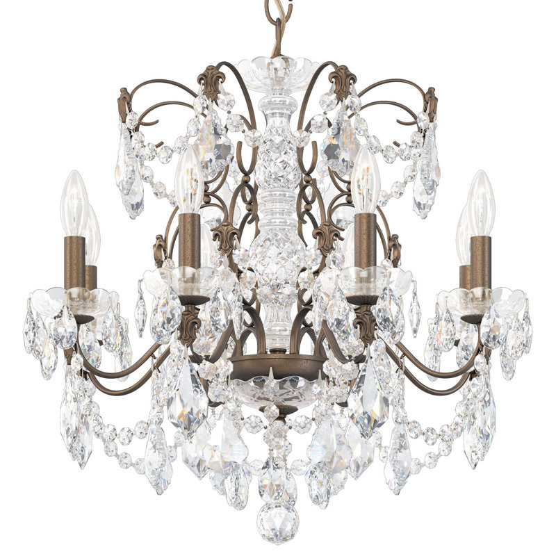 Century 8 - Light Candle Style Chandelier, Heritage Handcut Crystal Clear, Etruscan Gold