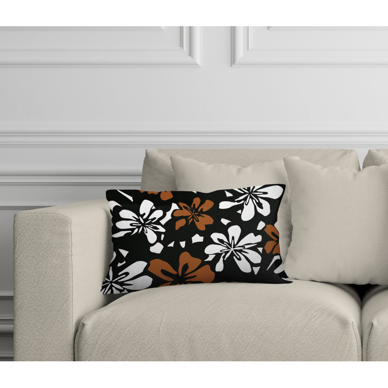 Floral Outdoor Reversible Throw Pillow, Black