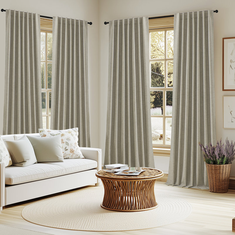 4 Pcs 100% Polyester Burlap Blackout Curtains For Bedroom Back Tab Curtains 4 Panels Set, Tan, 52" W x 90" L