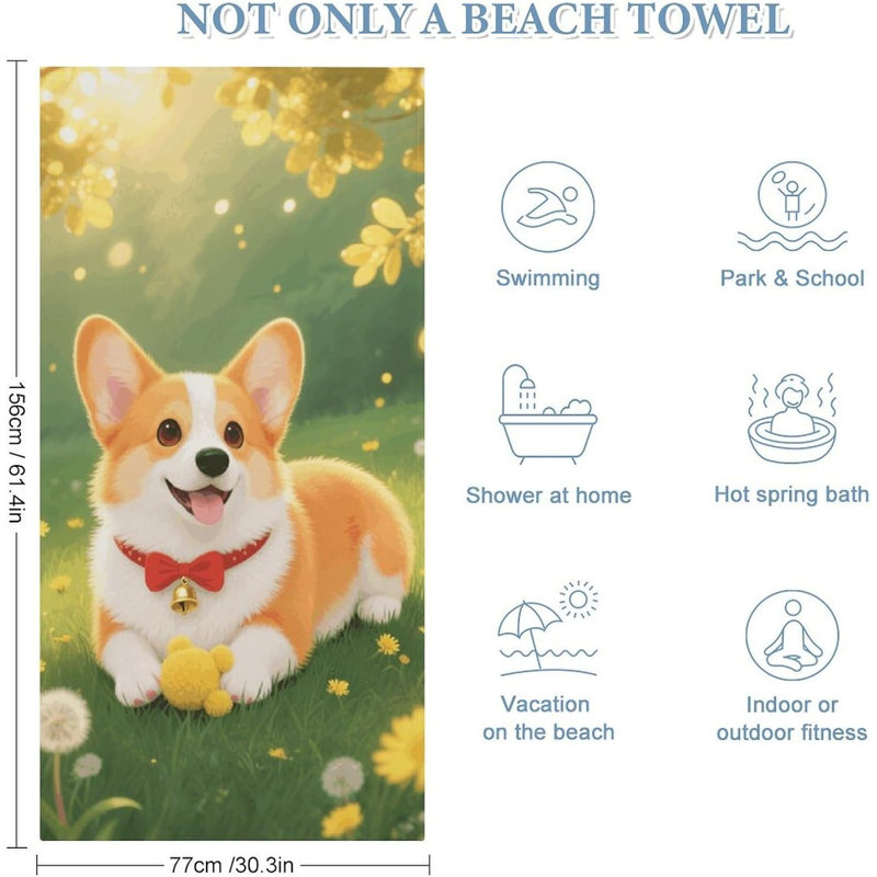 Serviette de plage en microfibre à séchage rapide Corgi, 60 x 80 po
