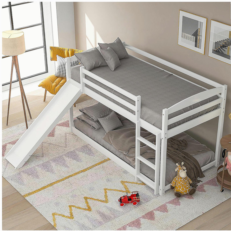 Twin over Twin Bunk Bed with Convertible Slide and Ladder , White