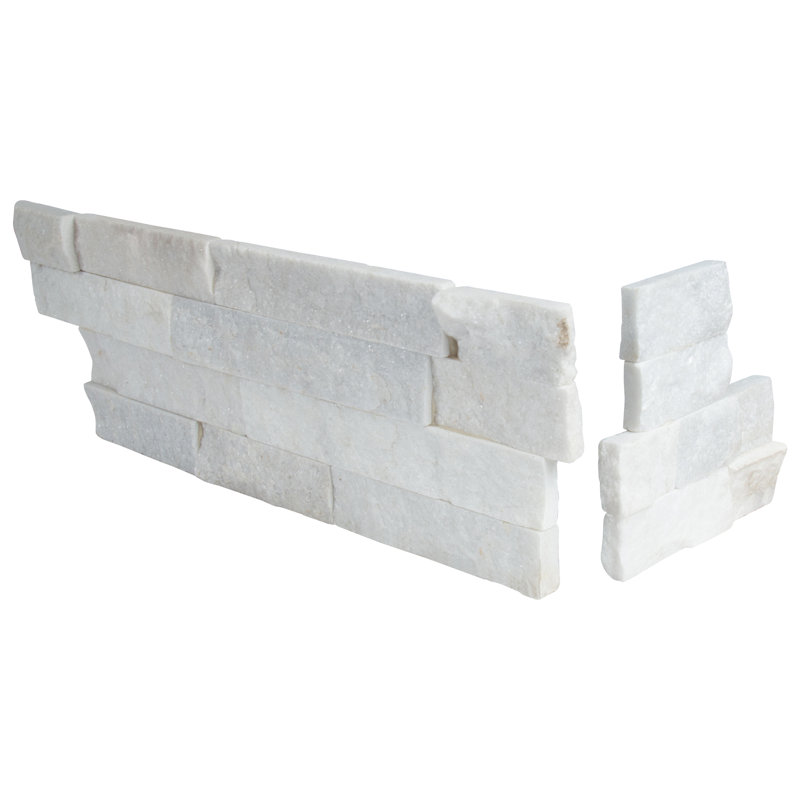 Stonecrest 6 in. x 18 in. Split Face Natural Stone Ledger Corner Wall Tile, Auric White