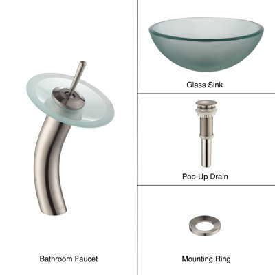 Lavabo de salle de bain vasque circulaire en verre givré avec robinet