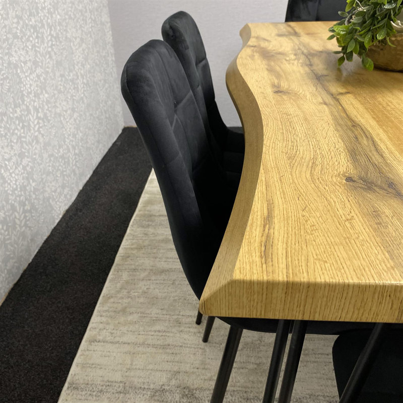 Wooden Dining Table and 6 Velvet Chairs - Stylish Dining Room Furniture, Black, 75cm H x 117cm W x 77cm D