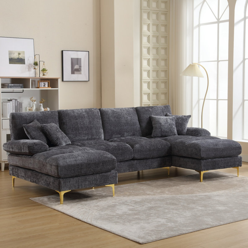 4 Seater Chenille Sectional, Gray Chenille