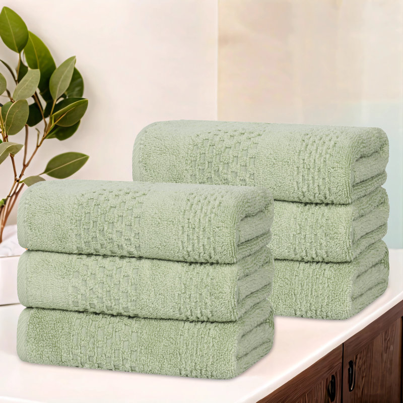 Playa Zero Twist Cotton Solid Waffle Textured Hand Towels, Green