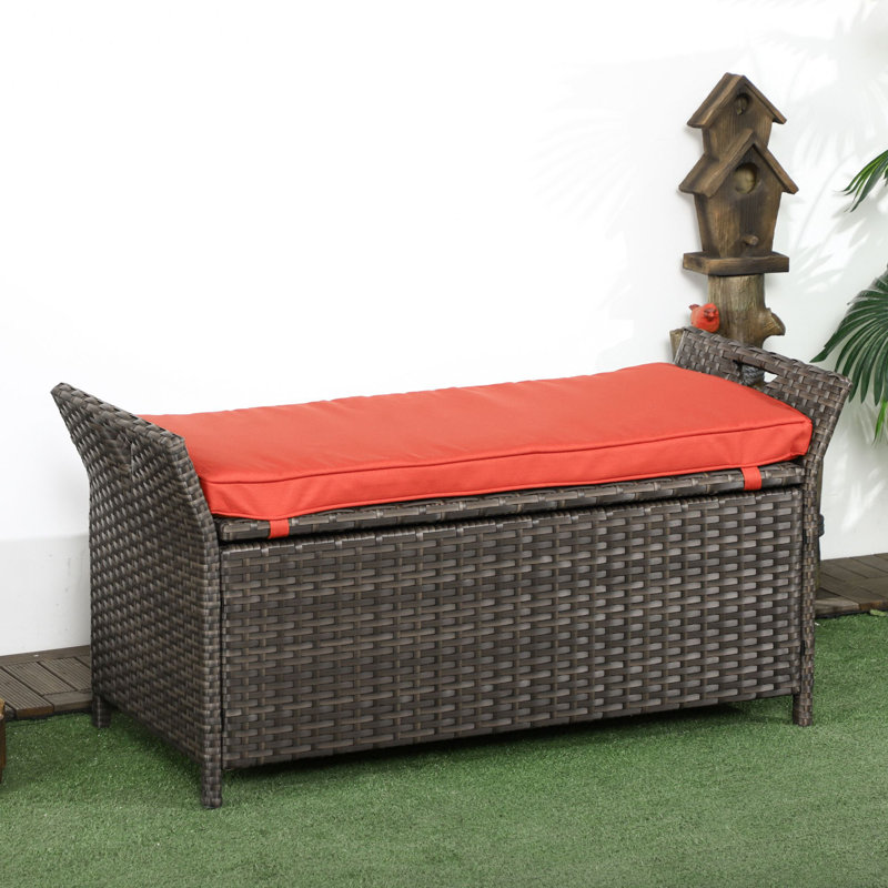 New Classic 41.25'' W 27 Gallons Water Resistant Rattan Storage Bench, Red
