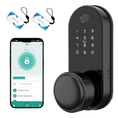 Serrure intelligente avec bouton de porte, serrure d'entrée sans clé avec poignée pour porte d'entrée