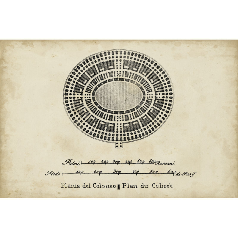 Plan for the Colosseum - Painting, 30 cm H x 46 cm W, Black Floater Framed