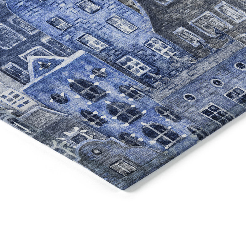 Tapis intérieur lavable 10 pi x 14 pi bleu marine et bleu ciel