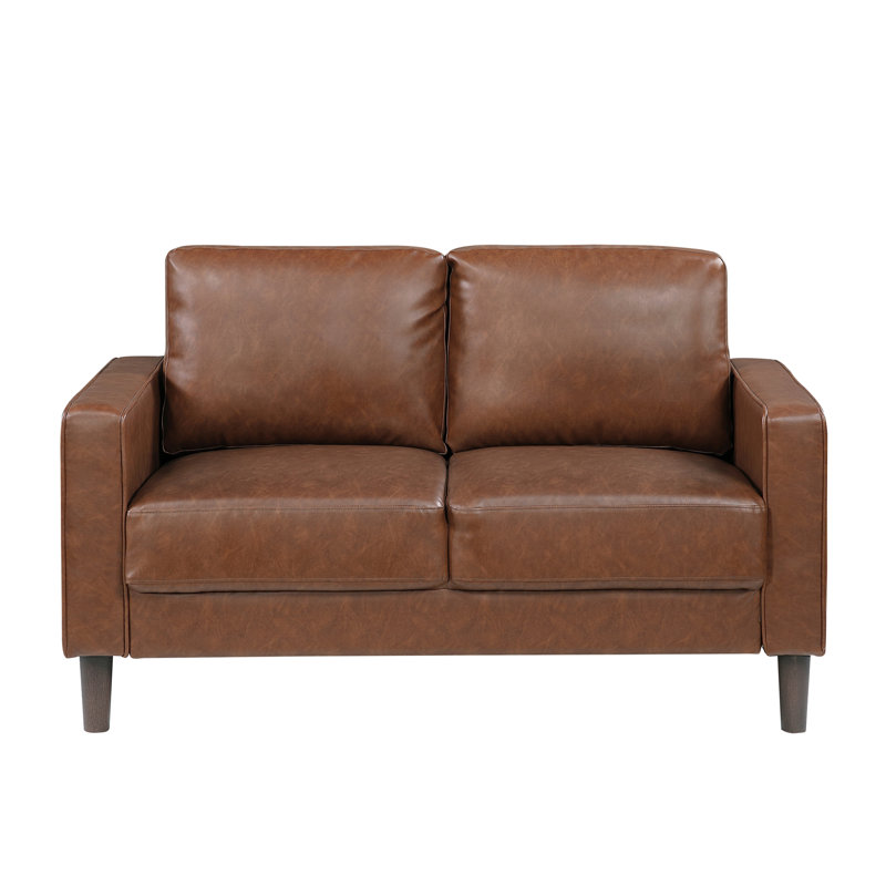 Causeuse rembourrée en similicuir chocolat moderne, H 33,5 po x l 54 po x P 32,5 po, Chocolat