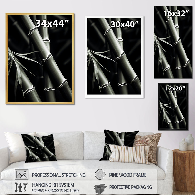 Reproduction d'art mural en bambou noir et blanc II - Bamboo_106577, H 32 po x l 16 po x P 1 po, Toile tendue