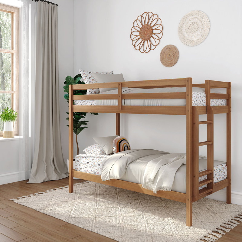 Standard Bunk Bed with Ladder on End, Twin Over Twin, Textured Pecan