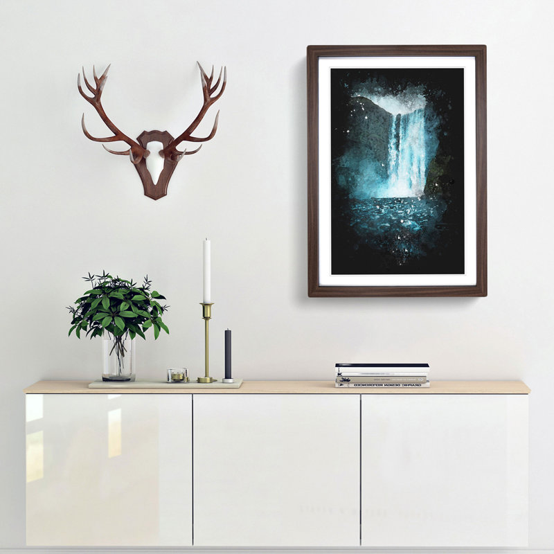 Waterfall Path in Iceland - Framed Print, Walnut Framed, 45cm H x 33cm W x 2cm D