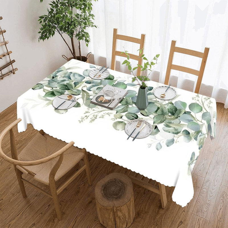 Eucalyptus Watercolor Garland Table Cover 60" x 120" Scalloped Edged for Home Decor