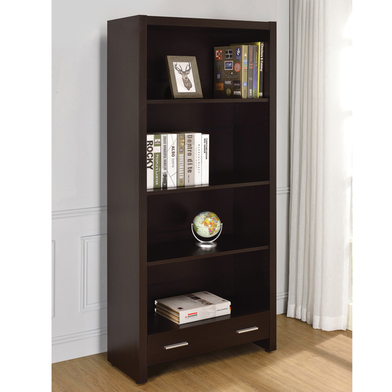 Bibliothèque à 4 tablettes avec tiroir de rangement au fini cappuccino