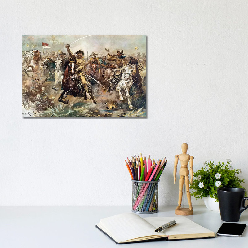 Cuba: Rough Riders, 1898 par W.G. Read - peinture sur toile tendue, H 8 po x l 12 po x P 0,75 po