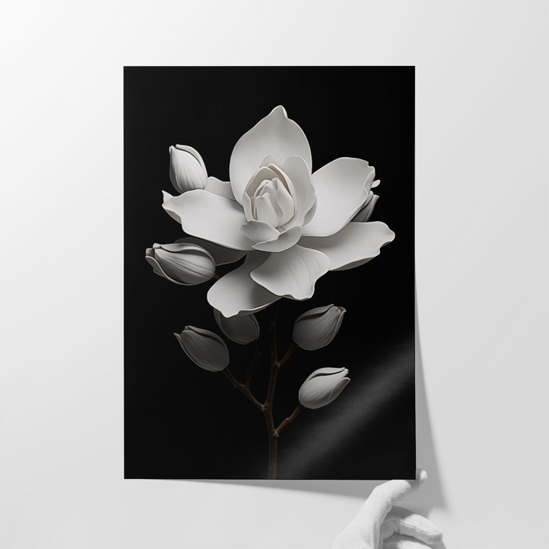 " Magnolia Serenity In Monochrome ", Unframed Paper, 12" H x 8" W x 0.02" D