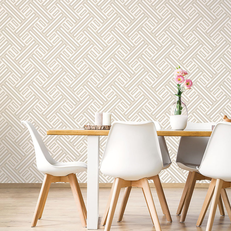 Geometrix 10m x 52.8cm Satin Wallpaper Roll, Beige