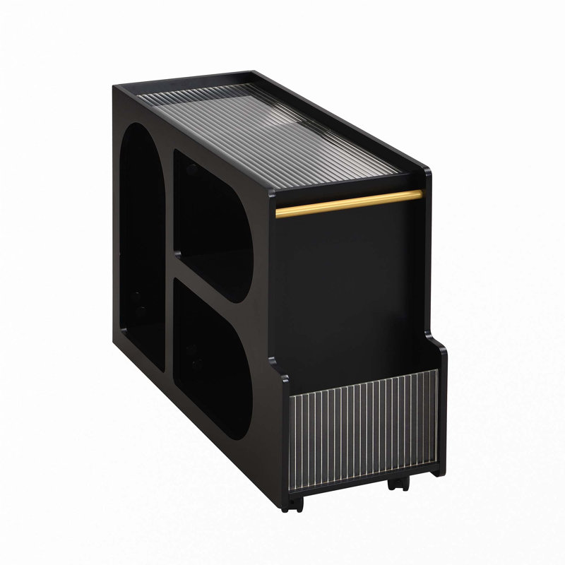Mobile End Table With Lockable Wheels, Black