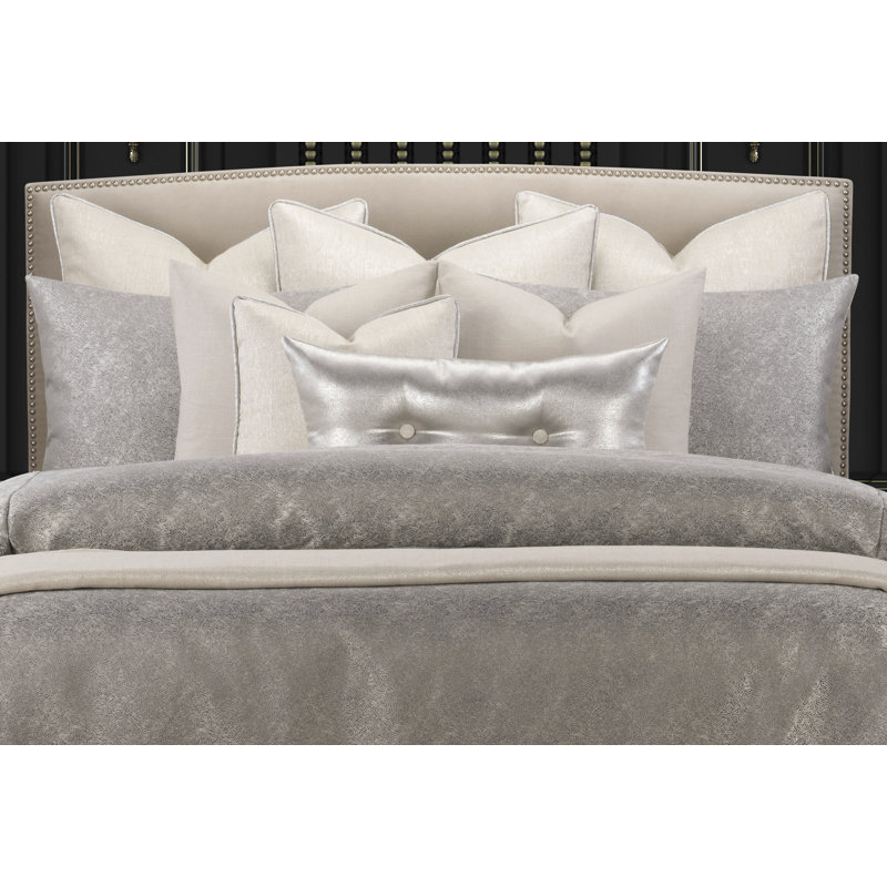 Jazz Club Shimmering Luxury Duvet Cover and Insert Set, Full Duvet Cover + 2 Throw Pillows + 2 Shams, Silver