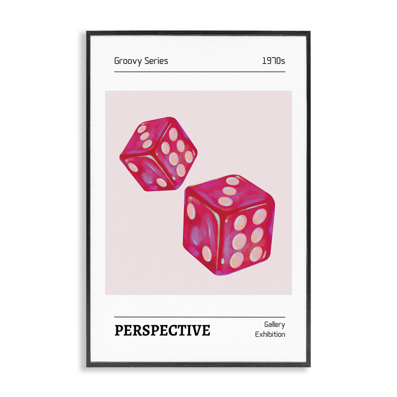 Paire de dés roses, estampe numérique, design par LSR Design Studio, H 18 po x l 12 po, Giclée encadrée noir minuit