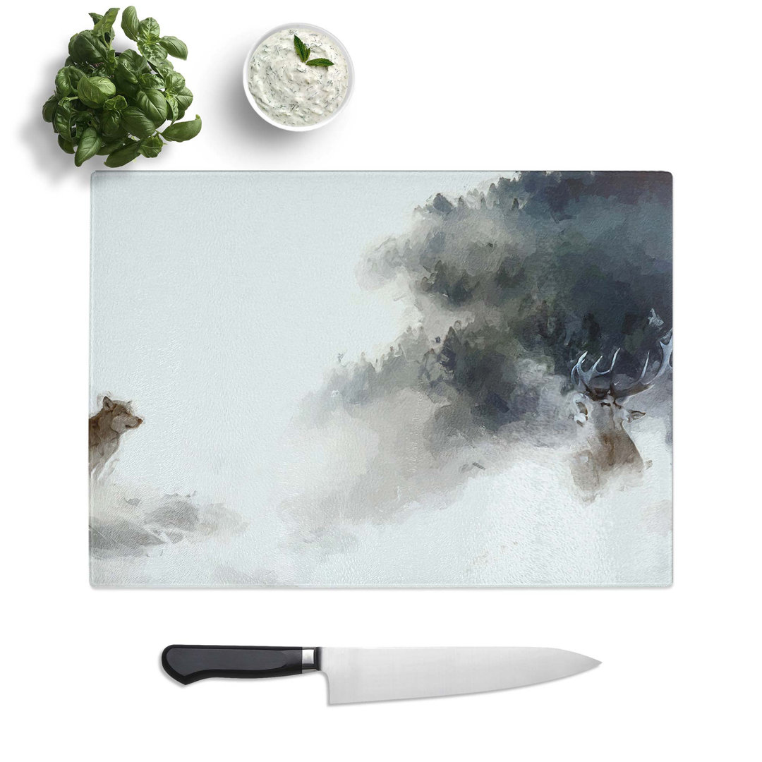 Tempered Glass Wolf & Stag in a Winter Forest in Abstract Chopping Board