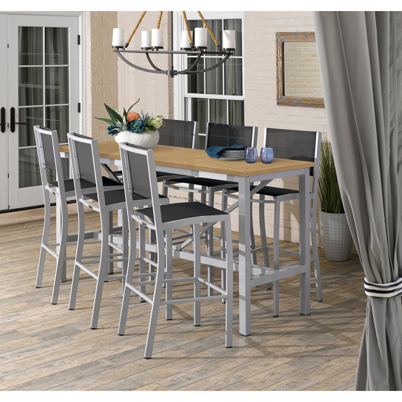 Travira 7 Piece Bar Height Dining Set, Black, Silver/Gray 