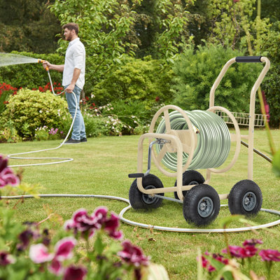 Chariot en acier robuste avec enrouleur de boyau d'arrosage de capacité de 300 pieds pour tuyaux 5/8 po