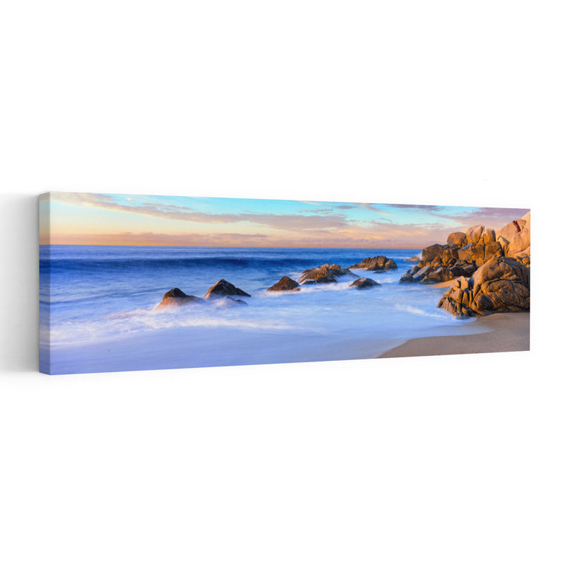 Rock Formations On The Beach At Sunrise Lands End Cabo San Lucas Baja California Sur Mexico by Leo L. Larson - Wrapped Canvas Panoramic Print