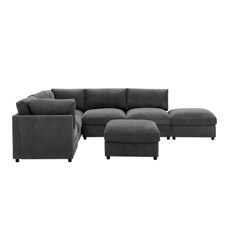 Canapé modulaire rembourré en velours côtelé, Velours côtelé gris foncé