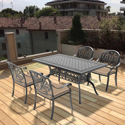Outdoor Patio Furniture : 5 Cast Aluminum With Cushions - Cushion Durability Space Saving Design
